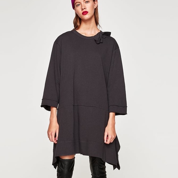 NWT Zara Gray Lightweight Sweatshirt Dress - Picture 2 of 6